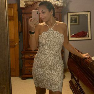 Ivory and Beige Lace Bodycon Dress
